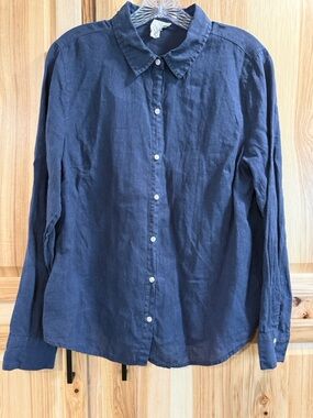 Joie Women’s 100% Linen Navy Button-Up Casual Minimalist Timeless Shirt Size L